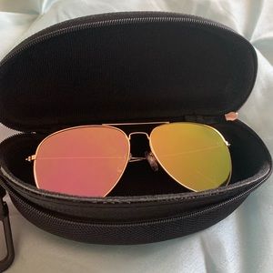 NWOT Pink Mirrored Aviators w/ Case